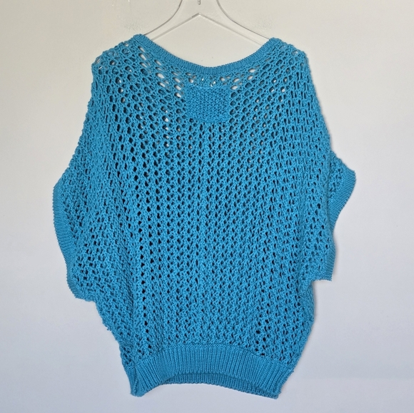 NWT Free People We the Free Ocean Palace Sophia Blue Boho Knit Crochet Sweater - Picture 5 of 9